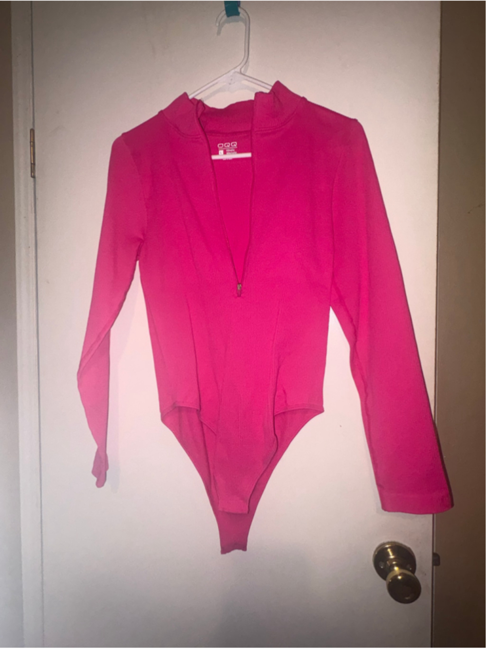 Women's OQQ Pink Long Sleeve Mock Neck Bodysuit Size L